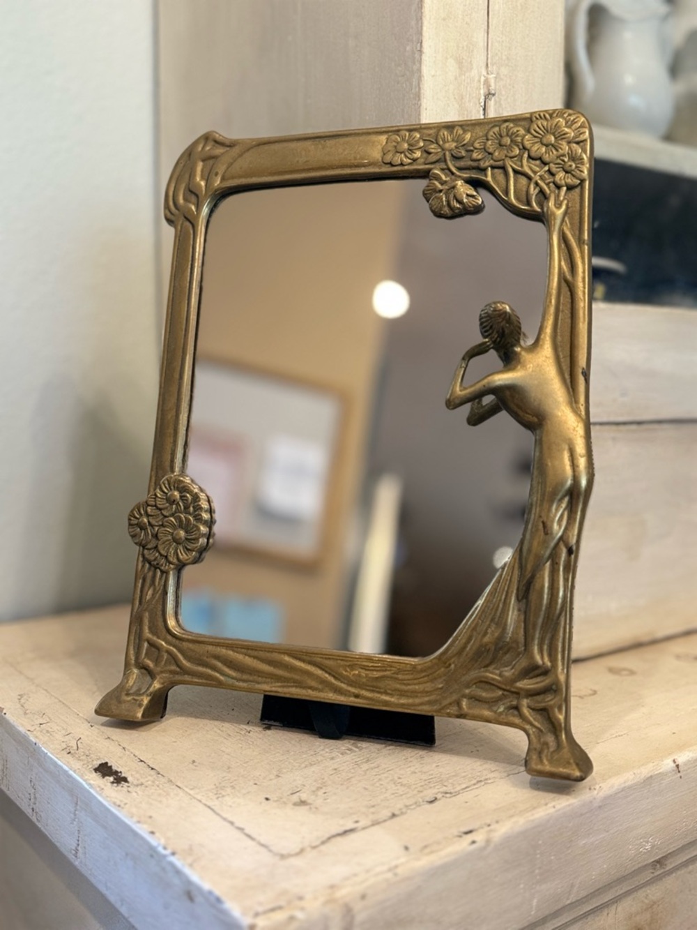 Brass Art Nouveau Decorative Table Mirror